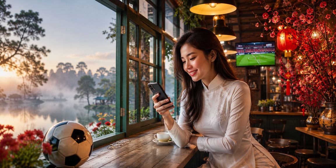 Người chơi đặt cược bóng đá tại Đà Lạt với trang phục áo dài truyền thống